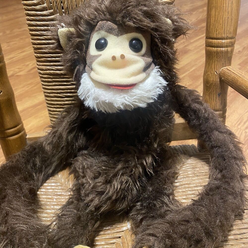 VTG Joy Times 1980 Hanging Monkey Chimp Plush Hand Puppet Hugger Squeaks